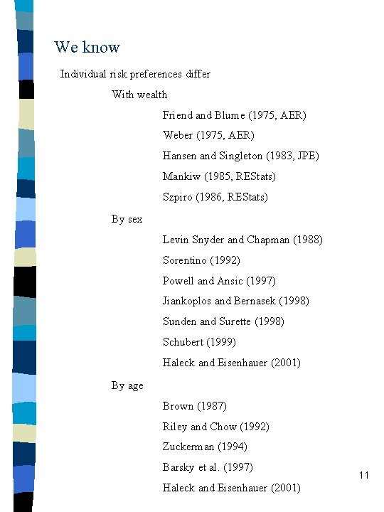 We know Individual risk preferences differ With wealth Friend and Blume (1975, AER) Weber
