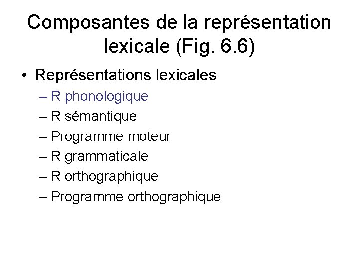 Composantes de la représentation lexicale (Fig. 6. 6) • Représentations lexicales – R phonologique Composantes de la représentation lexicale (Fig. 6. 6) • Représentations lexicales – R phonologique
