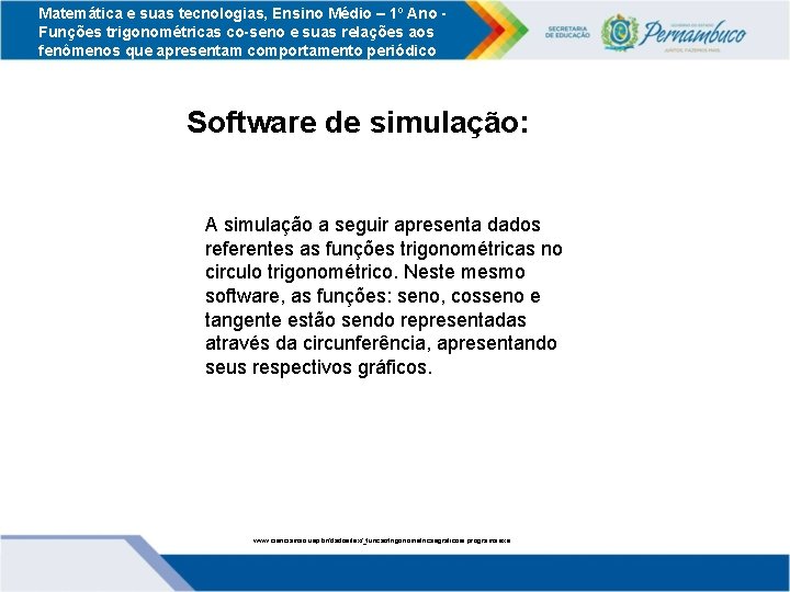 Matemática e suas tecnologias, Ensino Médio – 1º Ano Funções trigonométricas co-seno e suas