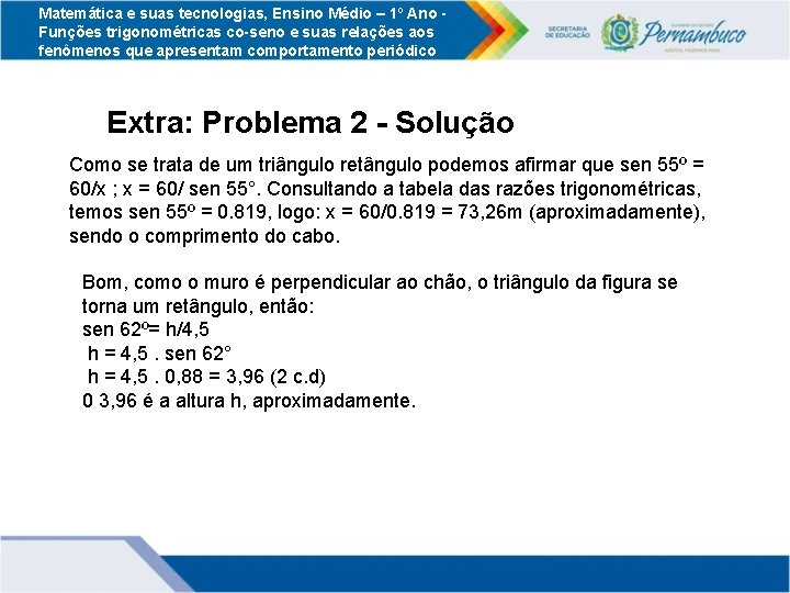 Matemática e suas tecnologias, Ensino Médio – 1º Ano Funções trigonométricas co-seno e suas