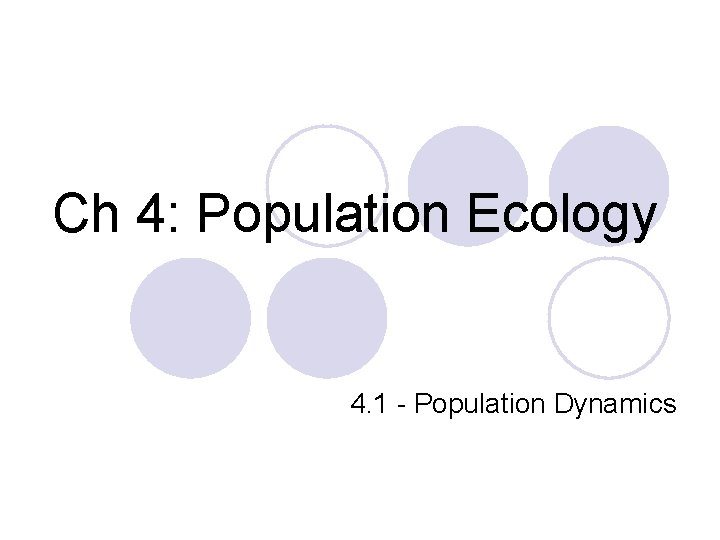 Ch 4: Population Ecology 4. 1 - Population Dynamics 