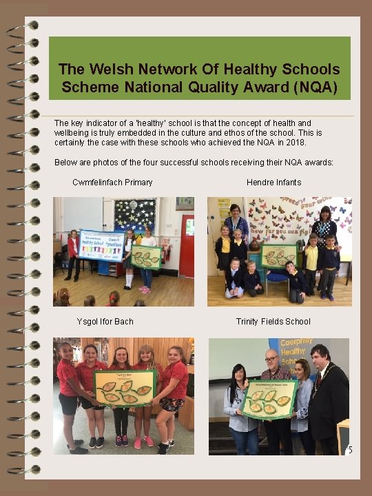 The Welsh Network Of Healthy Schools Scheme National Quality Award (NQA) The key indicator