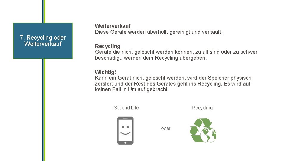7. Recycling oder Weiterverkauf Diese Geräte werden überholt, gereinigt und verkauft. Recycling Geräte die 7. Recycling oder Weiterverkauf Diese Geräte werden überholt, gereinigt und verkauft. Recycling Geräte die