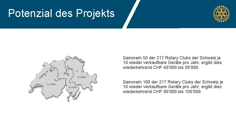 Potenzial des Projekts Sammeln 50 der 217 Rotary Clubs der Schweiz je 10 wieder Potenzial des Projekts Sammeln 50 der 217 Rotary Clubs der Schweiz je 10 wieder