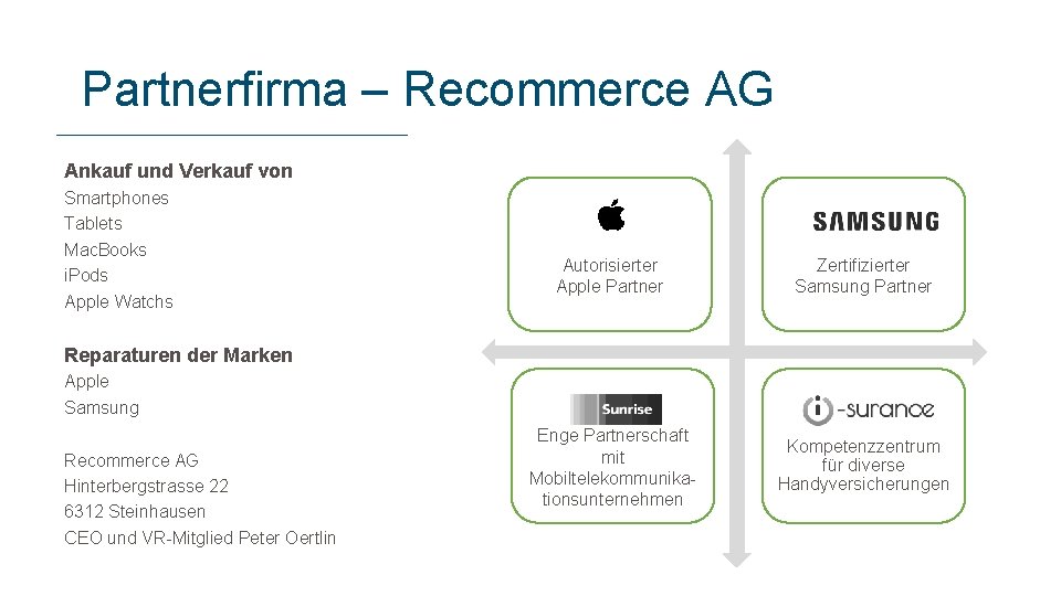 Partnerfirma – Recommerce AG Ankauf und Verkauf von Smartphones Tablets Mac. Books i. Pods Partnerfirma – Recommerce AG Ankauf und Verkauf von Smartphones Tablets Mac. Books i. Pods