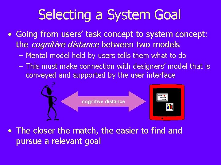 Selecting a System Goal • Going from users’ task concept to system concept: the