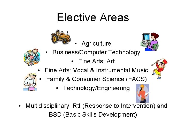 Elective Areas • Agriculture • Business/Computer Technology • Fine Arts: Art • Fine Arts: