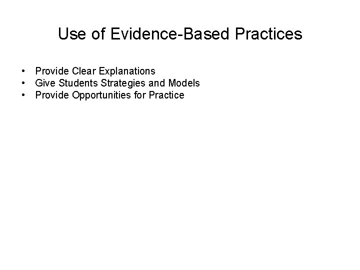 Use of Evidence-Based Practices • Provide Clear Explanations • Give Students Strategies and Models