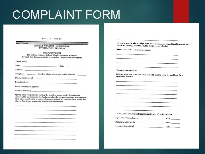 COMPLAINT FORM COMPLAINT FORM
