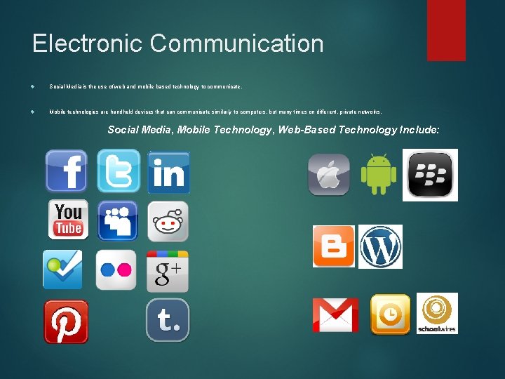 Electronic Communication Social Media is the use of web and mobile based technology to Electronic Communication Social Media is the use of web and mobile based technology to