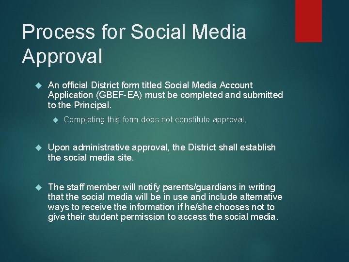 Process for Social Media Approval An official District form titled Social Media Account Application Process for Social Media Approval An official District form titled Social Media Account Application