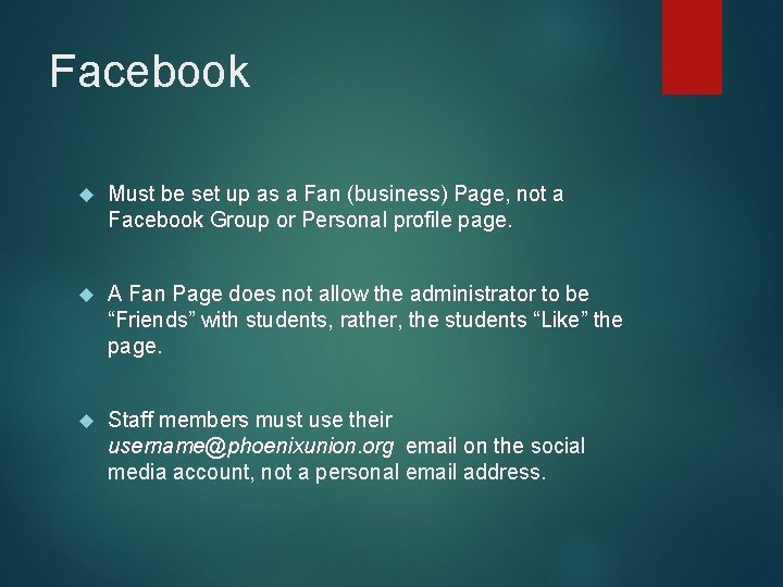 Facebook Must be set up as a Fan (business) Page, not a Facebook Group Facebook Must be set up as a Fan (business) Page, not a Facebook Group