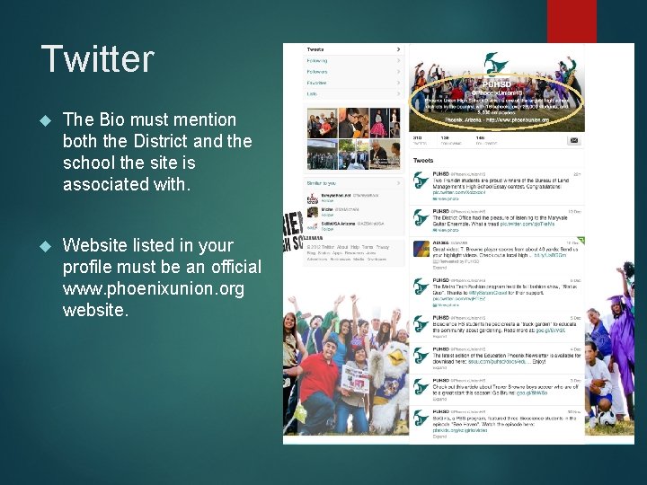 Twitter The Bio must mention both the District and the school the site is Twitter The Bio must mention both the District and the school the site is