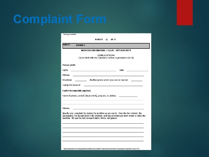 Complaint Form Complaint Form