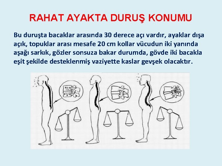 RAHAT AYAKTA DURUŞ KONUMU Bu duruşta bacaklar arasında 30 derece açı vardır, ayaklar dışa RAHAT AYAKTA DURUŞ KONUMU Bu duruşta bacaklar arasında 30 derece açı vardır, ayaklar dışa