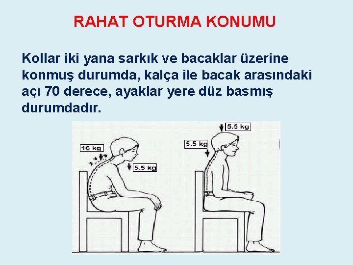 RAHAT OTURMA KONUMU Kollar iki yana sarkık ve bacaklar üzerine konmuş durumda, kalça ile RAHAT OTURMA KONUMU Kollar iki yana sarkık ve bacaklar üzerine konmuş durumda, kalça ile