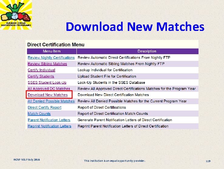 Download New Matches HCNP NSLP July 2016 This institution is an equal opportunity provider.