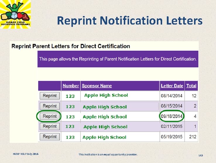 Reprint Notification Letters HCNP NSLP July 2016 This institution is an equal opportunity provider.