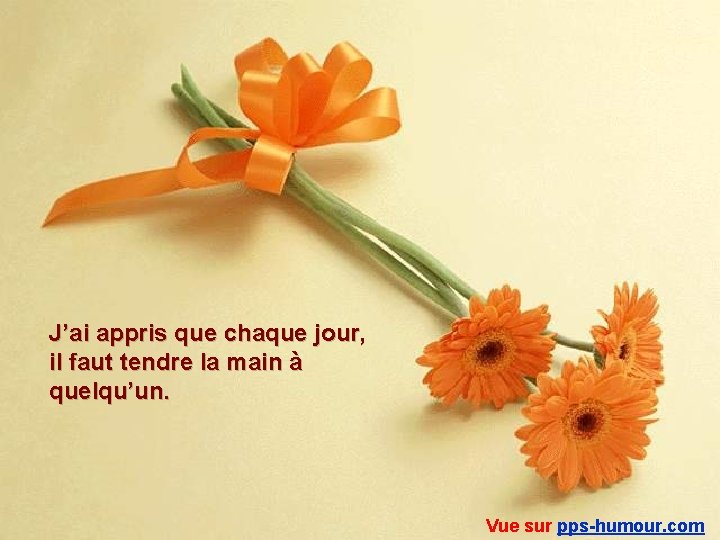 J’ai appris que chaque jour, il faut tendre la main à quelqu’un. Vue sur