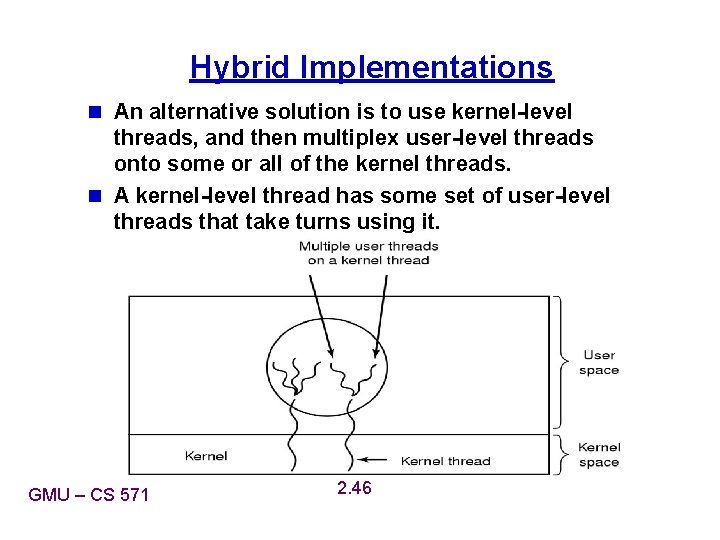 Hybrid Implementations n An alternative solution is to use kernel-level threads, and then multiplex Hybrid Implementations n An alternative solution is to use kernel-level threads, and then multiplex