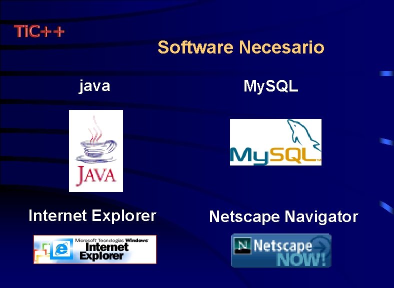 Software Necesario java Internet Explorer My. SQL Netscape Navigator 