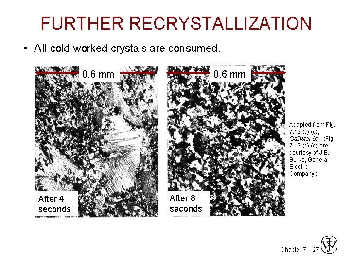 FURTHER RECRYSTALLIZATION • All cold-worked crystals are consumed. 0. 6 mm Adapted from Fig.