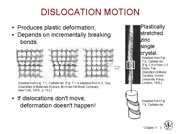 DISLOCATION MOTION • Produces plastic deformation, • Depends on incrementally breaking bonds. Adapted from