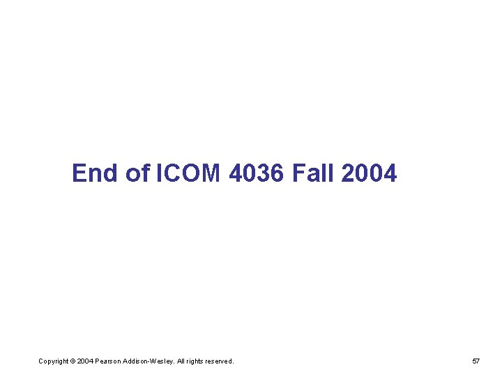 End of ICOM 4036 Fall 2004 Copyright © 2004 Pearson Addison-Wesley. All rights reserved.