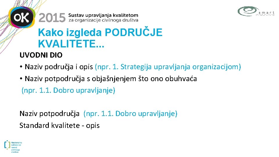 Kako izgleda PODRUČJE KVALITETE. . . UVODNI DIO • Naziv područja i opis (npr.