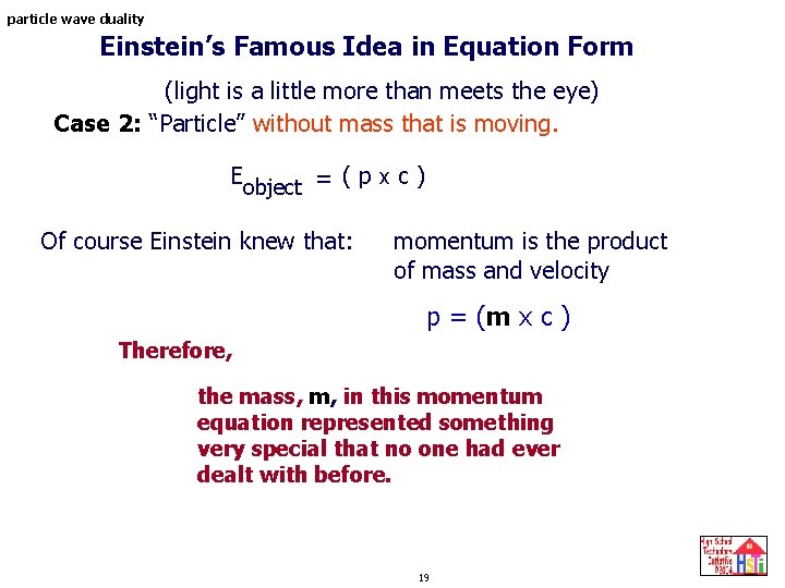 particle wave duality Einstein’s Famous Idea in Equation Form (light is a little more