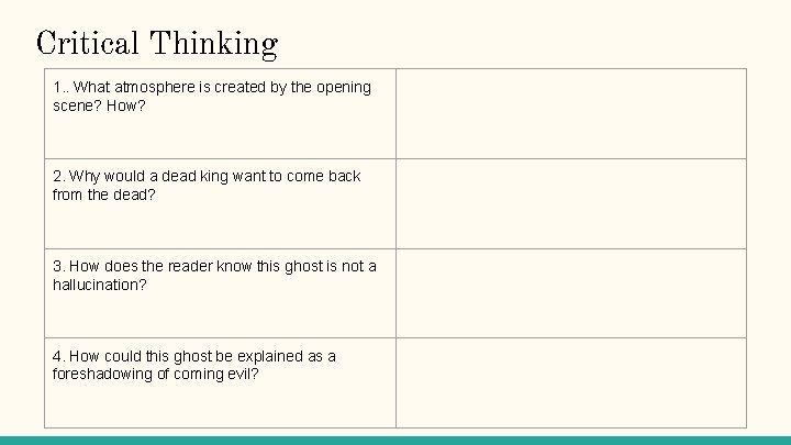 Critical Thinking 1. . What atmosphere is created by the opening scene? How? 2.