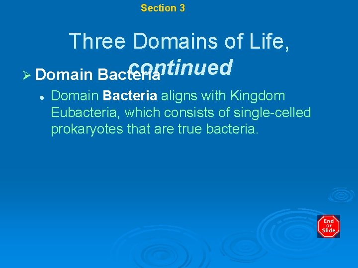 Chapter 17 Section 3 Modern Classification Three Domains of Life, continued Ø Domain Bacteria