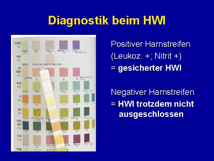 Diagnostik beim HWI Positiver Harnstreifen (Leukoz. +; Nitrit +) = gesicherter HWI Negativer Harnstreifen Diagnostik beim HWI Positiver Harnstreifen (Leukoz. +; Nitrit +) = gesicherter HWI Negativer Harnstreifen