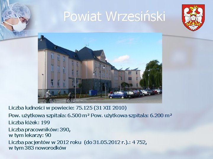 Powiat Wrzesiński Liczba ludności w powiecie: 75. 125 (31 XII 2010) Pow. użytkowa szpitala: