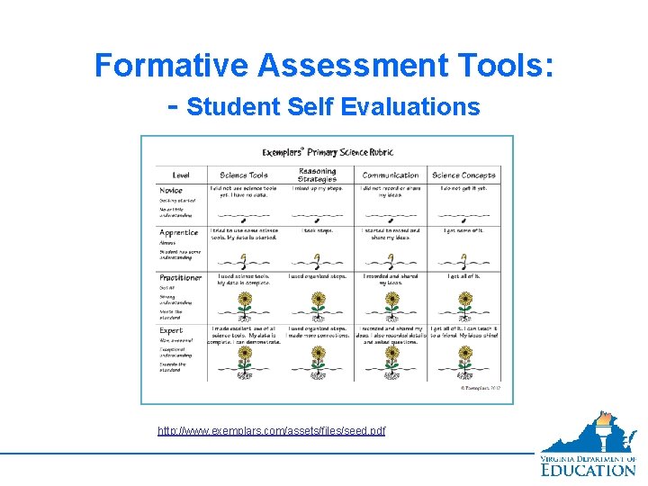 Formative Assessment Tools: - Student Self Evaluations http: //www. exemplars. com/assets/files/seed. pdf 