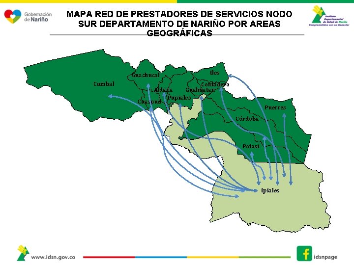 MAPA RED DE PRESTADORES DE SERVICIOS NODO SUR DEPARTAMENTO DE NARIÑO POR AREAS GEOGRÁFICAS