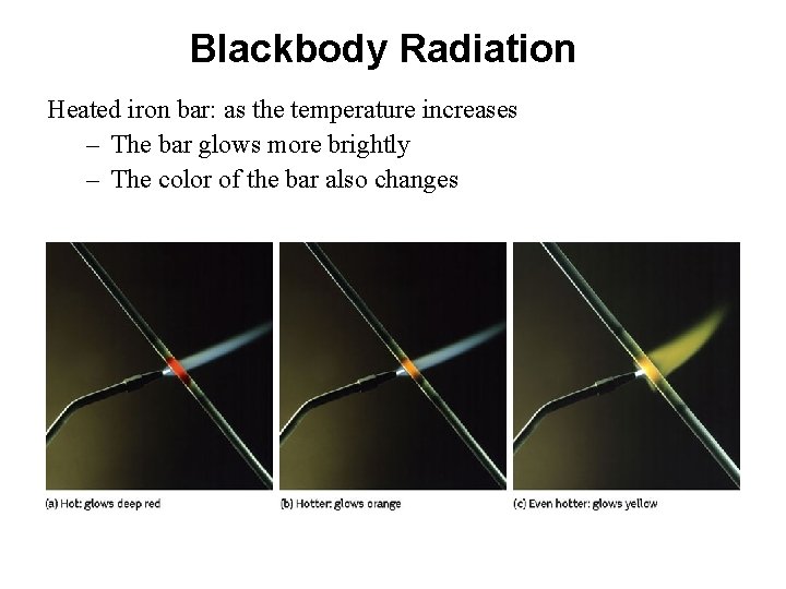 Blackbody Radiation Heated iron bar: as the temperature increases – The bar glows more