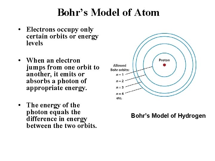 Bohr’s Model of Atom • Electrons occupy only certain orbits or energy levels •