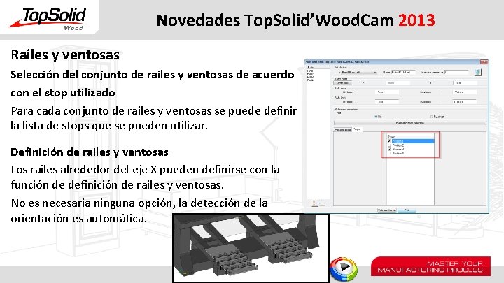 Novedades Top. Solid’Wood. Cam 2013 Railes y ventosas Selección del conjunto de railes y