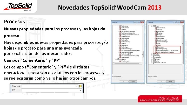 Novedades Top. Solid’Wood. Cam 2013 Procesos Nuevas propiedades para los procesos y las hojas