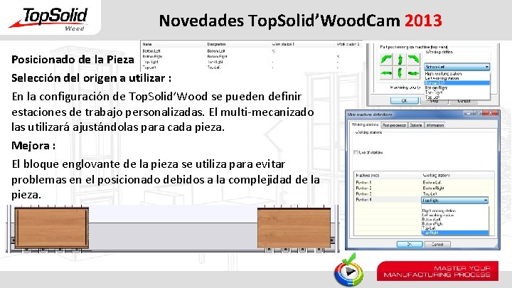 Novedades Top. Solid’Wood. Cam 2013 Posicionado de la Pieza Selección del origen a utilizar