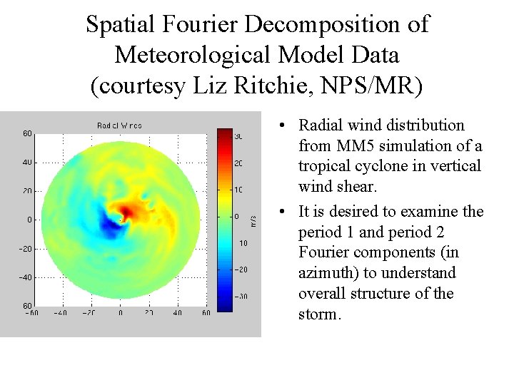 Spatial Fourier Decomposition of Meteorological Model Data (courtesy Liz Ritchie, NPS/MR) • Radial wind