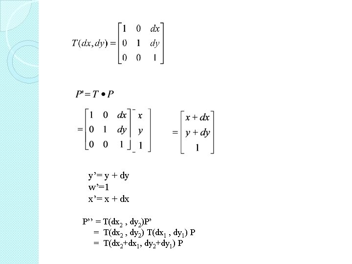 y’= y + dy w’=1 x’= x + dx P’’ = T(dx 2 ,