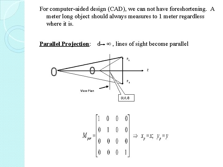 For computer-aided design (CAD), we can not have foreshortening. A meter long object should