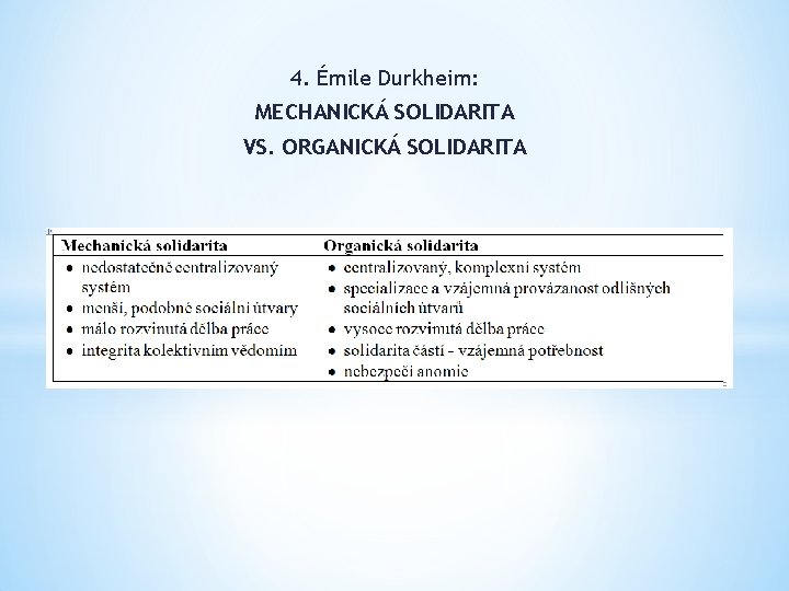 4. Émile Durkheim: MECHANICKÁ SOLIDARITA VS. ORGANICKÁ SOLIDARITA 