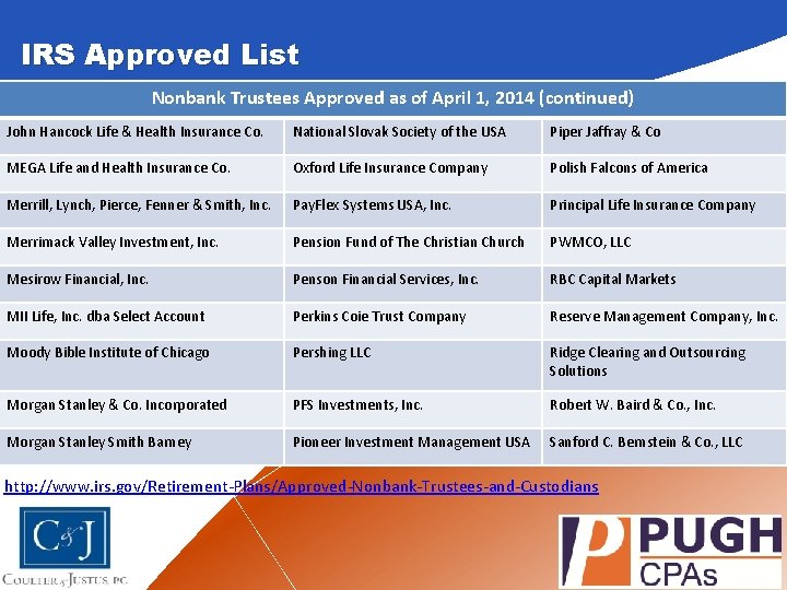 IRS Approved List Nonbank Trustees Approved as of April 1, 2014 (continued) John Hancock