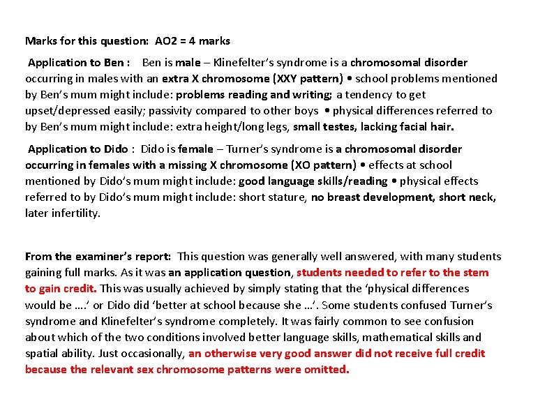 Marks for this question: AO 2 = 4 marks Application to Ben : Ben Marks for this question: AO 2 = 4 marks Application to Ben : Ben