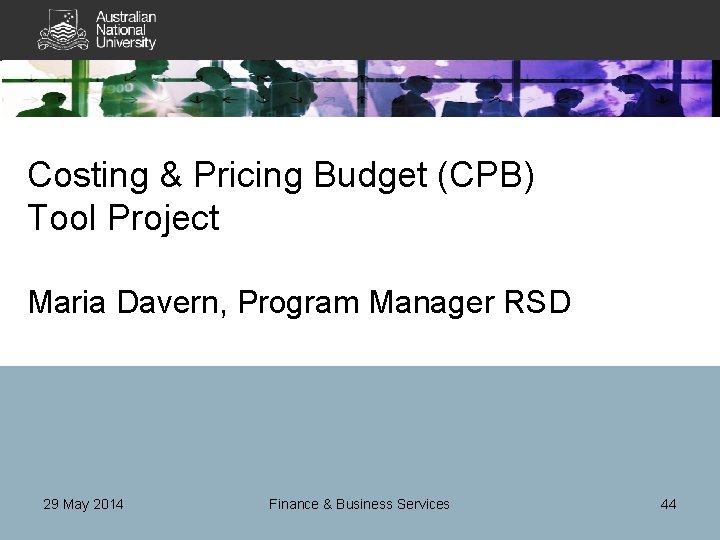 Costing & Pricing Budget (CPB) Tool Project Maria Davern, Program Manager RSD 29 May