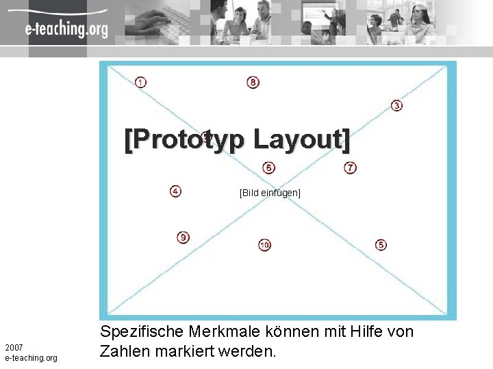 [Prototyp Layout] [Bild einfügen] 2007 e-teaching. org Spezifische Merkmale können mit Hilfe von Zahlen