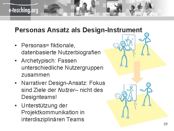Personas Ansatz als Design-Instrument • Personas= fiktionale, datenbasierte Nutzerbiografien • Archetypisch: Fassen unterschiedliche Nutzergruppen